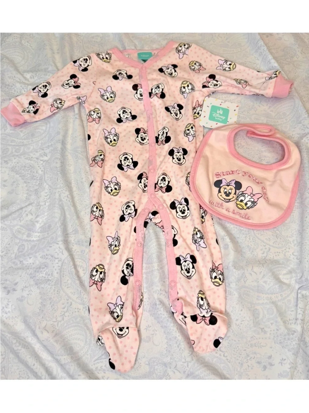 Disney Baby Minnie Mouse and Daisy Duck Snap Button Sleeper with Bib